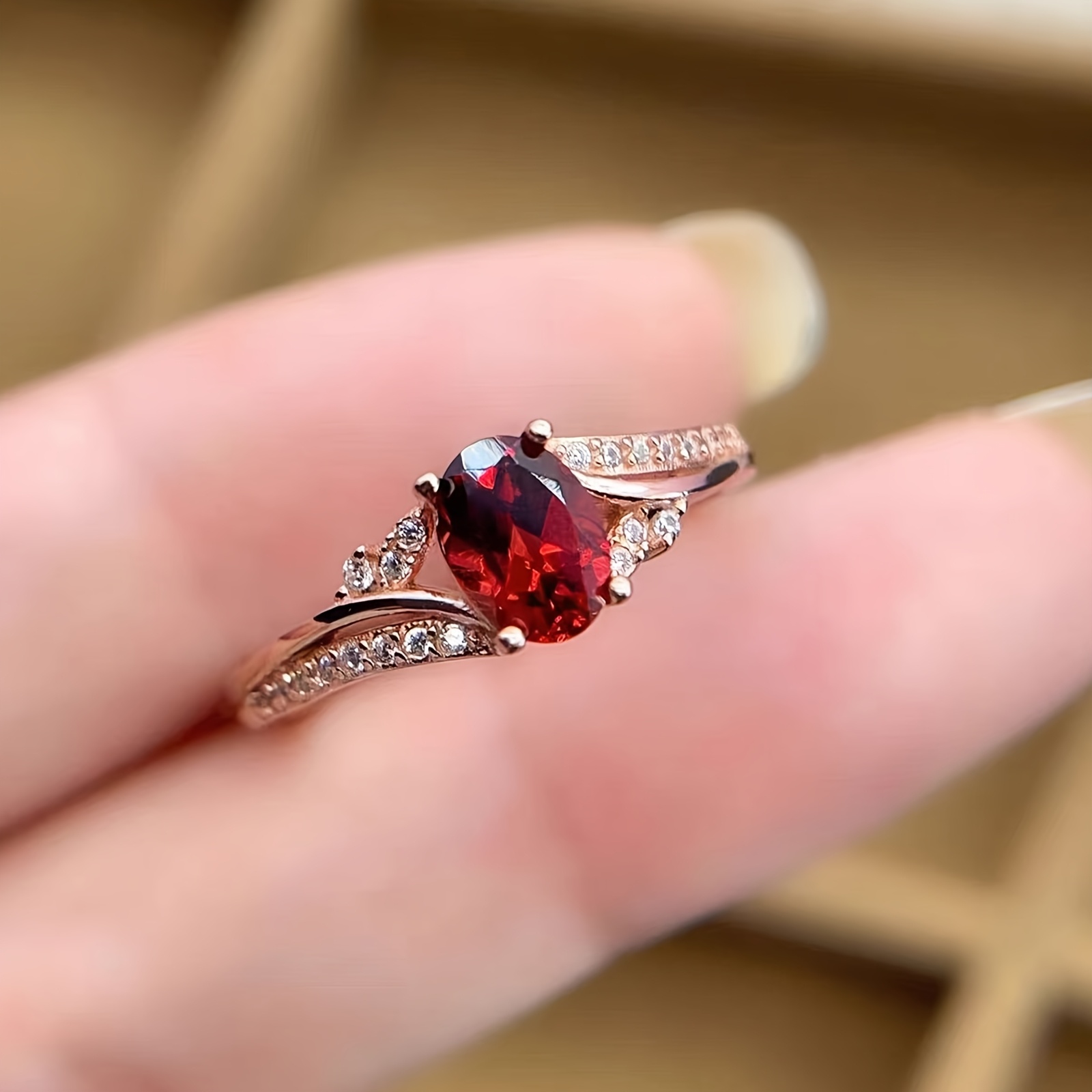 Women's Rose-Golden Tone Twisted Open Ring with Synthetic Zirconia